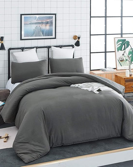 Grey Comforter Set Twin Pure Dark Gray Beddig Set for Kids Teens Adult Solid Gray Color Bedding Set Lightweight Durable Gray Blanket Quilts Set - LeafyLoom