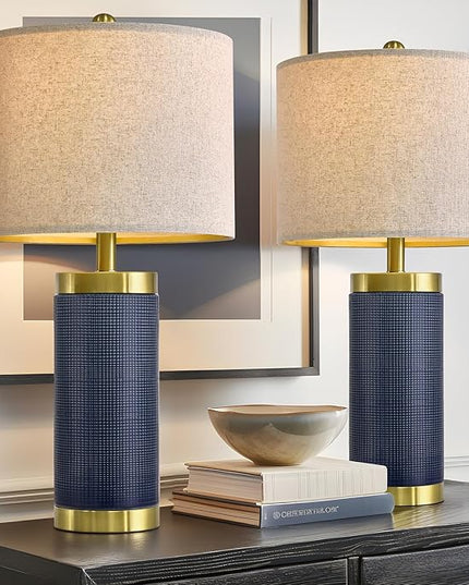 24.5" Modern Ceramic Blue Single Bedside Lamp for Bedroom Decor Farmhouse Table Lamp for Living Room Office Dorm - LeafyLoom