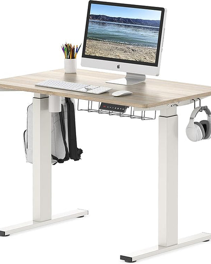SHW Memory Preset Electric Height Adjustable Standing Desk, 40 x 24 Inches, Maple - LeafyLoom