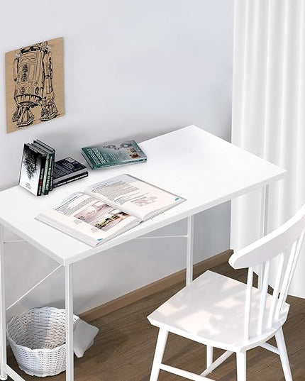 YSSOA Computer Desk Home Office Work Study Writing Modern Simple Table with Headphone Hooks, 40 Inch, Basic White - LeafyLoom