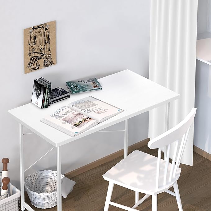 YSSOA Computer Desk Home Office Work Study Writing Modern Simple Table with Headphone Hooks, 40 Inch, Basic White - LeafyLoom