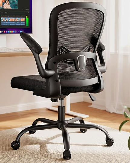 Marsail Office Chair Ergonomic-Desk Chair: Mesh Back Home Office Chair with Adjustable Lumbar Support, Computer Desk Chair with Flip-up Armrests Swivel Home Office Task Chair(Bright Black) - LeafyLoom