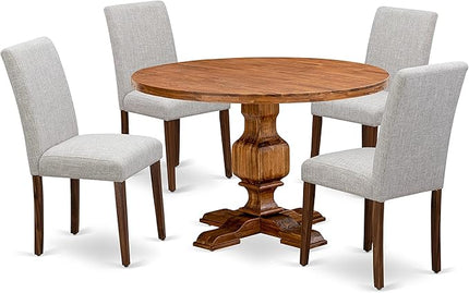 East West Furniture I3AB5-N35 Irving 5 Piece Room Set Includes a Round Dining Table with Pedestal and 4 Doeskin Linen Fabric Upholstered Parson Chairs, 48x48 Inch - LeafyLoom