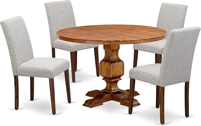 East West Furniture I3AB5-N35 Irving 5 Piece Room Set Includes a Round Dining Table with Pedestal and 4 Doeskin Linen Fabric Upholstered Parson Chairs, 48x48 Inch - LeafyLoom