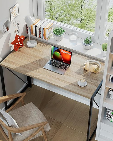 Coavas 31.5 inch Folding Desk No Assembly Required, Writing Computer Desk Space Saving Foldable Table Simple Home Office Desk, Beech - LeafyLoom