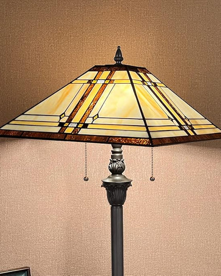 Capulina Tiffany Floor Lamp 2-Light 16X16X63 Inches Cream Color Style Stained Glass Standing Reading Light for Living Room Bedroom Home Office - LeafyLoom