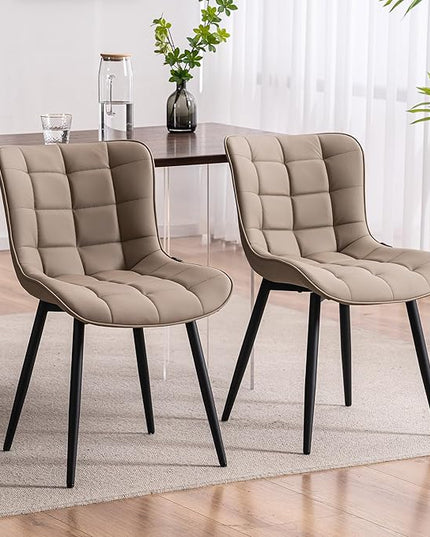 YOUTASTE Khaki Dining Chairs Set of 2 PU Leather Upholstered Modern Armless Dining Room Chair with Back Metal Legs Kitchen Dinner Accent Guest Chairs for Vanity Reception Waiting Room - LeafyLoom