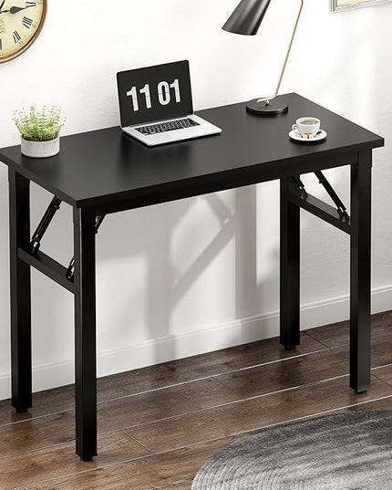 Need Small Computer Desk 31.5 inches Folding Table No Assembly Sturdy Small Writing Desk Folding Desk for Small Spaces, All Black AC5-8040-CB - LeafyLoom