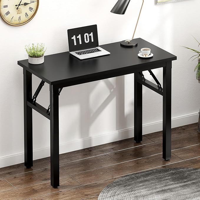 Need Small Computer Desk 31.5 inches Folding Table No Assembly Sturdy Small Writing Desk Folding Desk for Small Spaces, All Black AC5-8040-CB - LeafyLoom