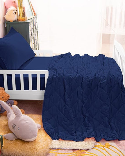 NTBAY Toddler Bedding Set - 4 Piece Soft and Breathable Crib Bedding Set for Boys and Girls, Includes Quilted Comforter, Fitted Sheet, Flat Top Sheet and Envelope Pillowcase, Navy Blue - LeafyLoom