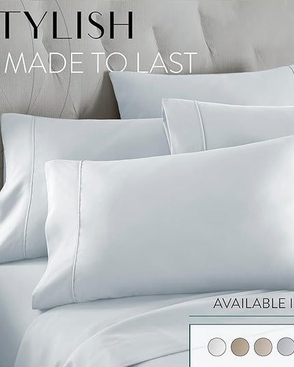 Danjor Linens Twin Sheets Set - Hotel Luxury Essential Bedding - 4 pc Soft Bedding & Pillowcases Set with Deep Pockets - Breathable Bed Sheets, Wrinkle Free - Ice Blue Sheets - LeafyLoom