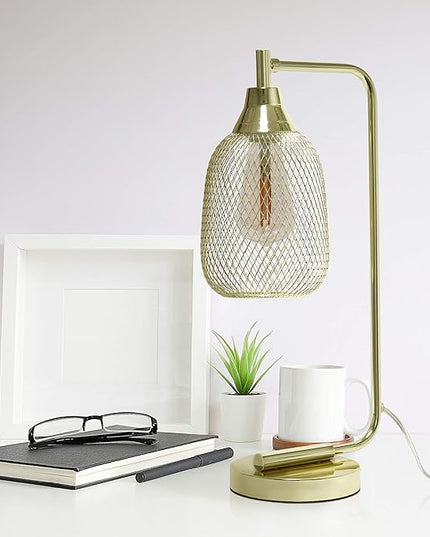 Elegant Designs LD1060-GLD Mesh Wire Table Lamp, Gold - LeafyLoom