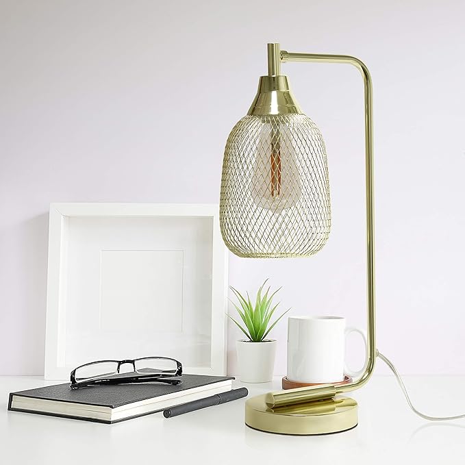 Elegant Designs LD1060-GLD Mesh Wire Table Lamp, Gold - LeafyLoom