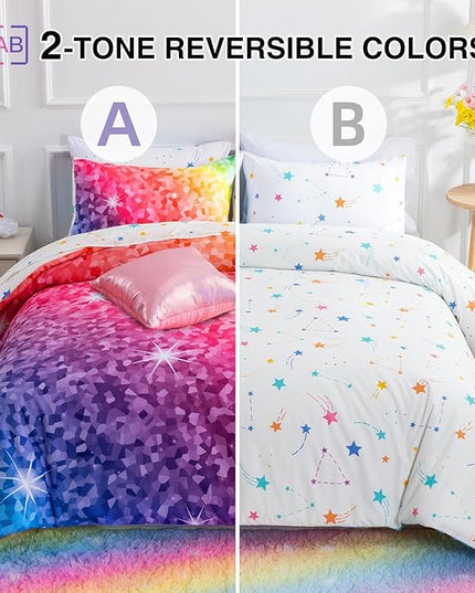 A Nice Night 6Pcs Gradient Abstract Art Grid Mosaic Geometric Bedding Set for Girls, Colorful Rainbow Galaxy Comforter Set, Ultra Soft Bedding Sets (PinkYellow,Twin 6Pcs) - LeafyLoom