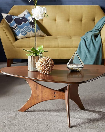 INK+IVY Blaze Triangle Wood Coffee Table Plywood with Wood Veneer Legs, Mid-Century Modern, Easy Assembly, Accent Furniture For Living Room, Minimalist Décor, Brown - LeafyLoom
