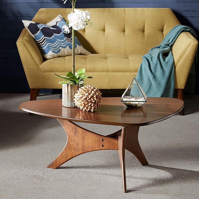 INK+IVY Blaze Triangle Wood Coffee Table Plywood with Wood Veneer Legs, Mid-Century Modern, Easy Assembly, Accent Furniture For Living Room, Minimalist Décor, Brown - LeafyLoom