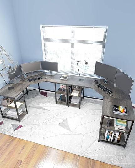 Elephance Large L-Shaped Computer Desk with Shelves, Corner Desk, Home Office Writing Workstation, Gaming Desk PC Latop Table with Storage - LeafyLoom