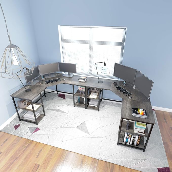 Elephance Large L-Shaped Computer Desk with Shelves, Corner Desk, Home Office Writing Workstation, Gaming Desk PC Latop Table with Storage - LeafyLoom
