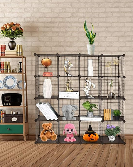 TUMUCUTE Wire Cube Storage Organizer, 16-Cube Metal Storage Shelves Bookshelf, Stackable Modular Closet Organizer for Bedroom Living Room, Office,Storage Shelves - LeafyLoom