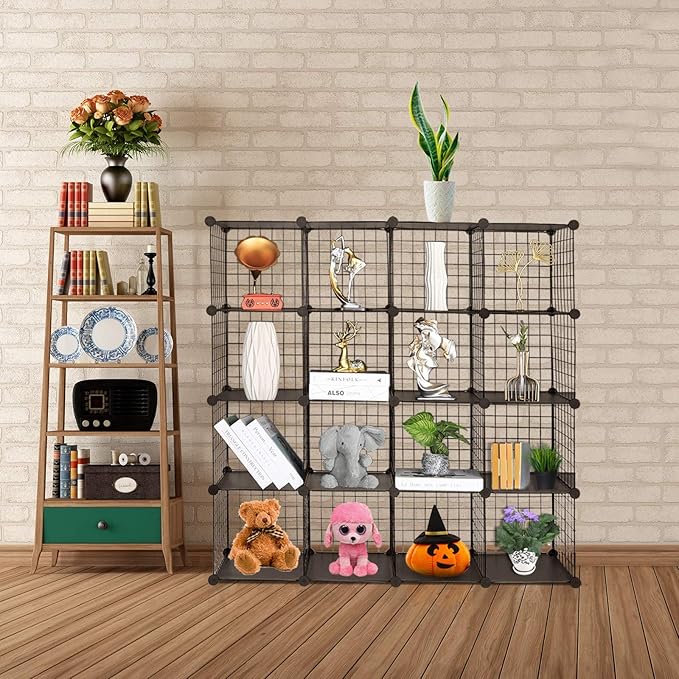 TUMUCUTE Wire Cube Storage Organizer, 16-Cube Metal Storage Shelves Bookshelf, Stackable Modular Closet Organizer for Bedroom Living Room, Office,Storage Shelves - LeafyLoom