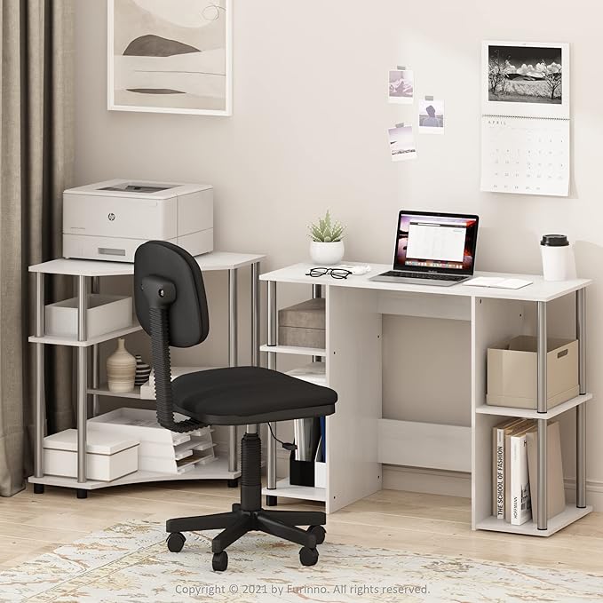 Furinno Jaya Computer Study Desk, White Oak/Stainless Steel - LeafyLoom