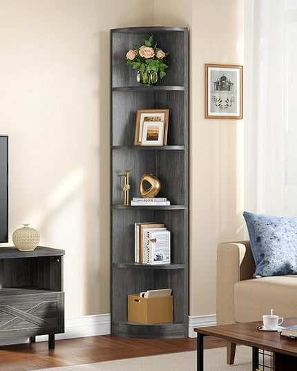YITAHOME 70.8" Corner Shelf, 5 Tier Corner Bookshelf and bookcase, Modern Open Free Standing Shelving Unit Wooden Display Rack Storage Shelves for Bedroom, Living Room, Home Office, Charcoal Gray - LeafyLoom
