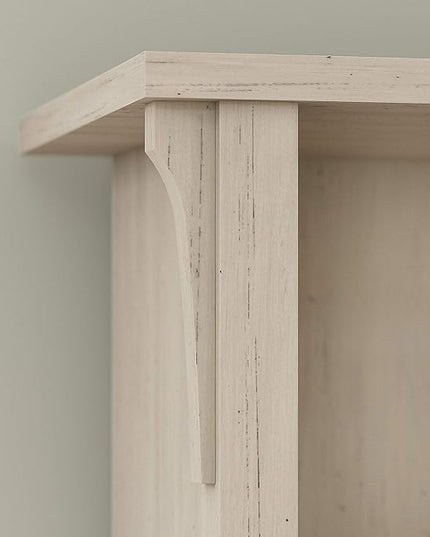 Bush Furniture Salinas 60W L Shaped Desk with Hutch and 5 Shelf Bookcase in Antique White - LeafyLoom