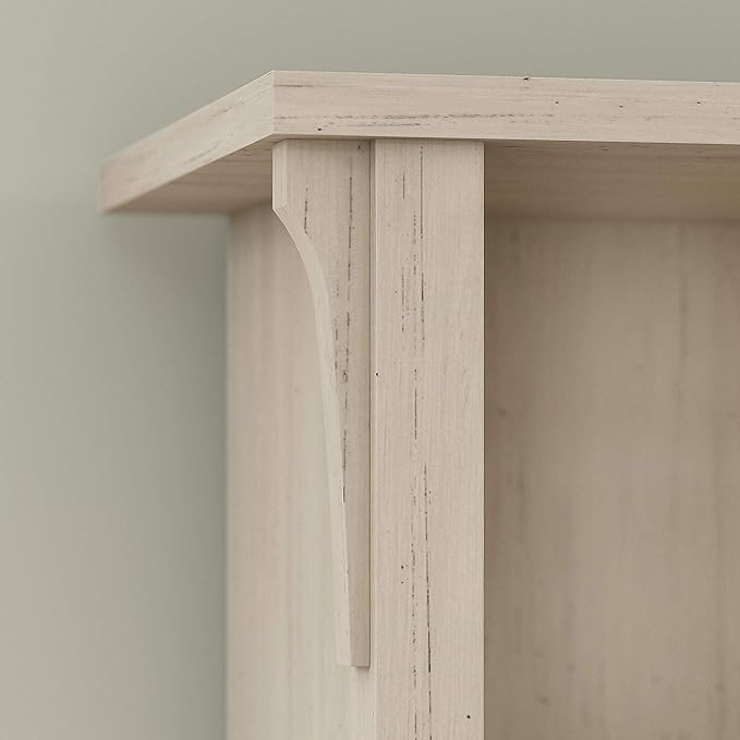Bush Furniture Salinas 60W L Shaped Desk with Hutch and 5 Shelf Bookcase in Antique White - LeafyLoom