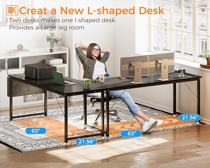 ODK Computer Desk Large Office Desk, 63 Inch Gaming Desk with Storage, Modern PC Desk Work Table with Headphone Hook for Home Office, Black - LeafyLoom
