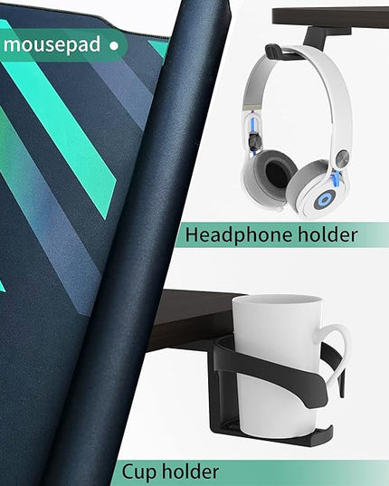 Standing Desk, L Shaped Adjustable Standing Desk, 63'' Corner Height Adjustable desk with Cup Holder, Headphone Hook, Cable Manager, and Mouse pad, Brown Panel - LeafyLoom
