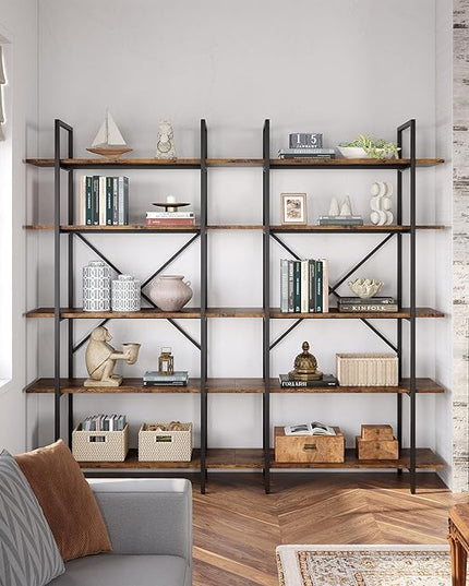 GAOMON 5 Tier Bookshelf, 67.9” Book Shelves for Living Room, Large Bookcase with 5 Open BookShelves, Display Shelves for Home Office, Study Room, Living Room, Bed Room-Rustic Brown - LeafyLoom