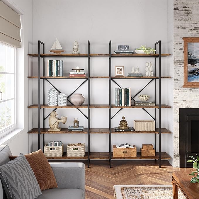 GAOMON 5 Tier Bookshelf, 67.9” Book Shelves for Living Room, Large Bookcase with 5 Open BookShelves, Display Shelves for Home Office, Study Room, Living Room, Bed Room-Rustic Brown - LeafyLoom