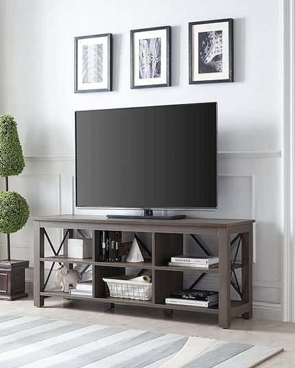 Henn&Hart Rectangular TV Stand for TV's up to 65" in Alder Brown, TV Stands for the Living Room - LeafyLoom
