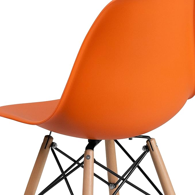 Flash Furniture Elon Series Orange Plastic Chair with Wooden Legs - LeafyLoom