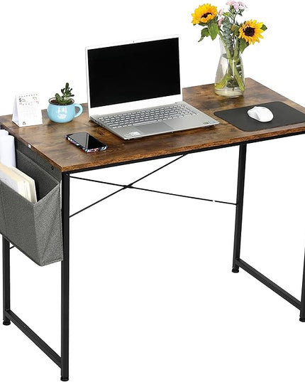 HealSmart Home Office Computer Desk, Modern Style Design with Headphone Hooks for Working, Writing and Gaming, 32 Inch, 47 Inches, Deep Brown - LeafyLoom