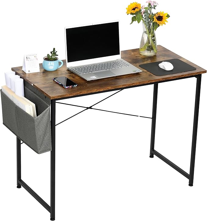 HealSmart Home Office Computer Desk, Modern Style Design with Headphone Hooks for Working, Writing and Gaming, 32 Inch, 47 Inches, Deep Brown - LeafyLoom