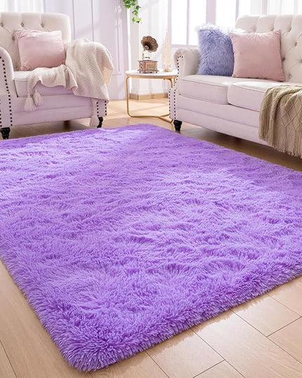 Softlife Ultra Soft Fluffy Area Rugs for Bedroom, Girls and Boys Room Kids Room Nursery Rug, 6 x 9 Feet Shaggy Fur Indoor Plush Modern Floor Carpet for Living Room Christmas Decor, Purple - LeafyLoom