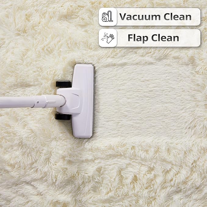 YOBATH Fluffy Shag Area Rug, Rugs for Bedroom 4x6 Feet, Plush Shaggy Rug for Living Room, Indoor Modern Bedside Rug for Kids Girls Boys Room, Shag Carpet for Dorm Nursery Room, Cream White - LeafyLoom