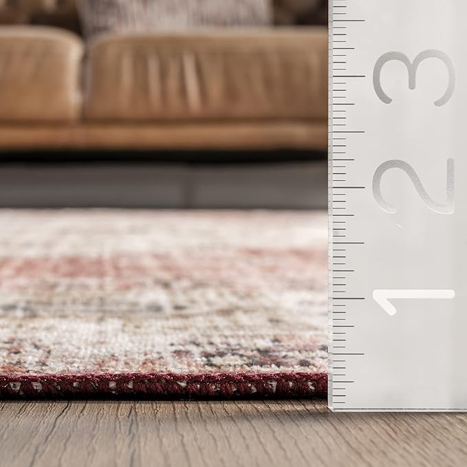 nuLOOM Emani Machine Washable Medallion Ultra Thin Area Rug, 4' x 6', Multi - LeafyLoom