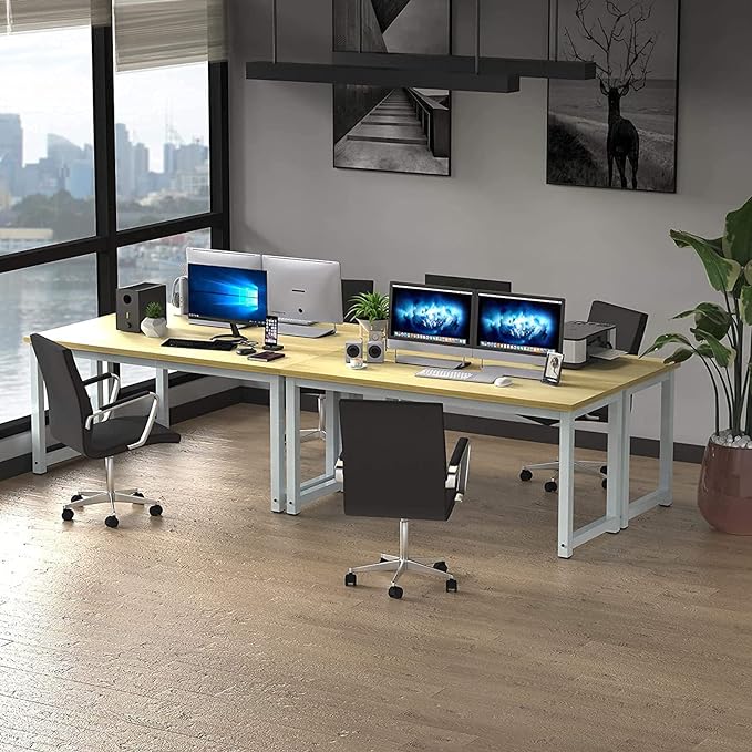 NSdirect Modern Computer Desk 63 Inch Large Office Desk, Writing Study Table for Home Office Desk Workstation Wide Metal Sturdy Frame Thicker Steel Legs, White - LeafyLoom