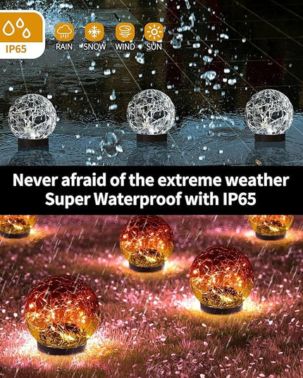 Solar Globe Lights Outdoor Waterproof-Solar Balls for Garden-Cracked Glass Ball Solar Lights Outdoor-Solar Orbs for Outside-Outdoor Decorations for Patio and Yard Lawn Backyard Decor JKIMK