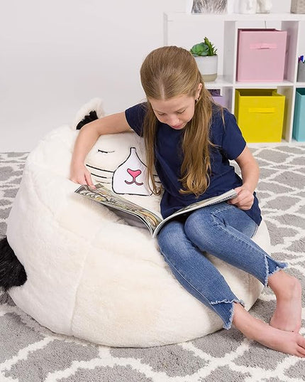 Posh Creations Cute Soft and Comfy Bean Bag Chair for Kids, Large, Animal - Ivory Cat - LeafyLoom