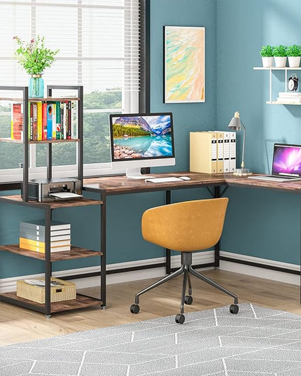 79 Inch Reversible L-Shaped Desk, Large Corner Computer Desk with 5 Tier Storage Shelves - LeafyLoom