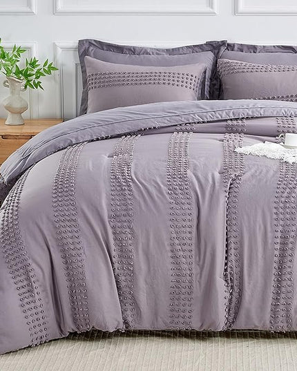 ENJOHOS Twin Comforter Set with Sheets - 5 Pieces Twin Bed in A Bag Set, Grey Twin Size Bedding Comforter Sets, Boho Tufted Comforter with Pom Design, Lightweight Soft Microfiber Comforter Bed Set - LeafyLoom