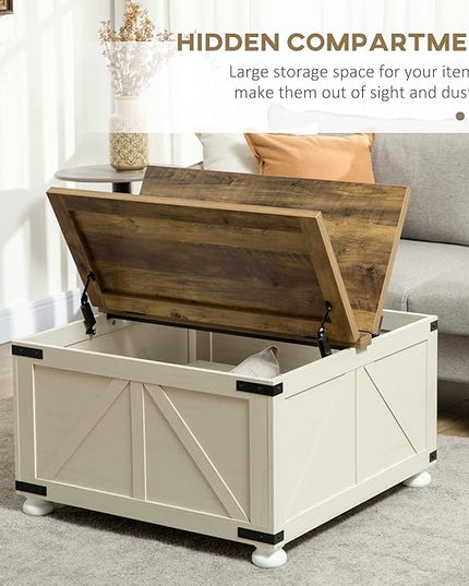 NicBex Coffee Table Wooden Coffee Table with Storage Square Center Tables with Open Top and Inner Compartment Dining Table for Living Room, Dining Room, Office, and Bedroom,31.5" W, Antique White - LeafyLoom