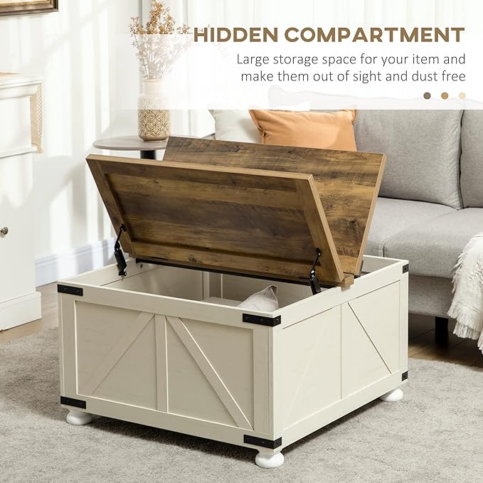 NicBex Coffee Table Wooden Coffee Table with Storage Square Center Tables with Open Top and Inner Compartment Dining Table for Living Room, Dining Room, Office, and Bedroom,31.5" W, Antique White - LeafyLoom