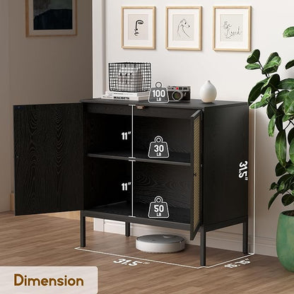 XIAO WEI Sideboard Cabinet with Handmade Natural Rattan Woven Doors, Rattan Cabinet Console Table Storage Credenza Buffet, for Kitchen, Living Room, Hallway, Entryway-2 Pieces(Black) - LeafyLoom
