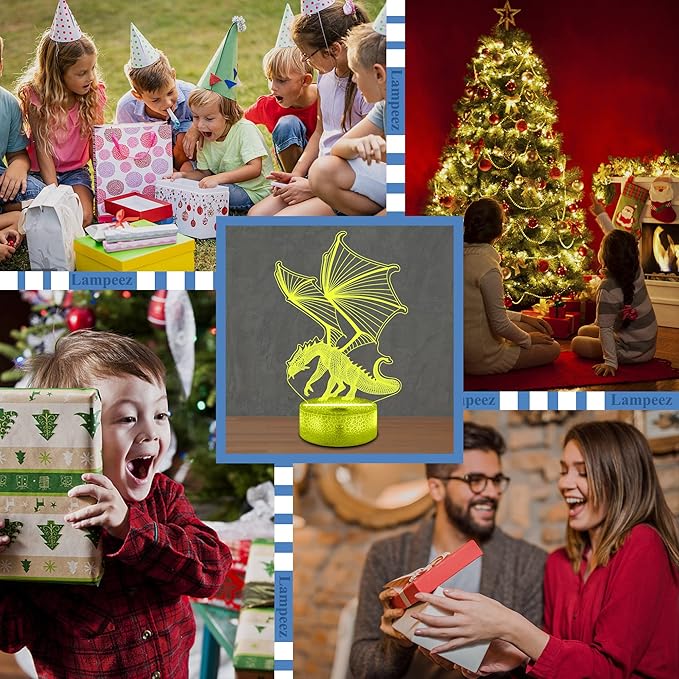 Lampeez Dragon Gifts,Dragon Night Lamp for Kids with Remote & 16 Color Changing Nightlight, Dimmable,Creative Gift Idea as Xmas Holiday Birthday Gifts - LeafyLoom