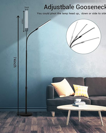 NXONE Led Floor Lamp,Modern Reading Adjustable Standing Height 4 Colors and Stepless Brightness Work Lamp for Living Room Bedroom Reading, Black - LeafyLoom