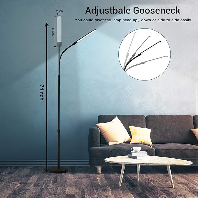 NXONE Led Floor Lamp,Modern Reading Adjustable Standing Height 4 Colors and Stepless Brightness Work Lamp for Living Room Bedroom Reading, Black - LeafyLoom